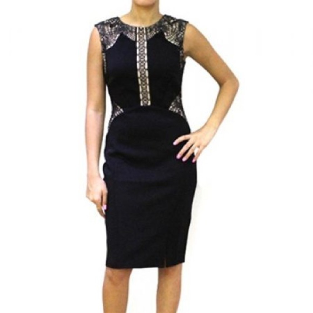 LIPSY BODYCONE BLACK EMBROIDERY PARTY DRESS SIZE UK 8 (US 4)